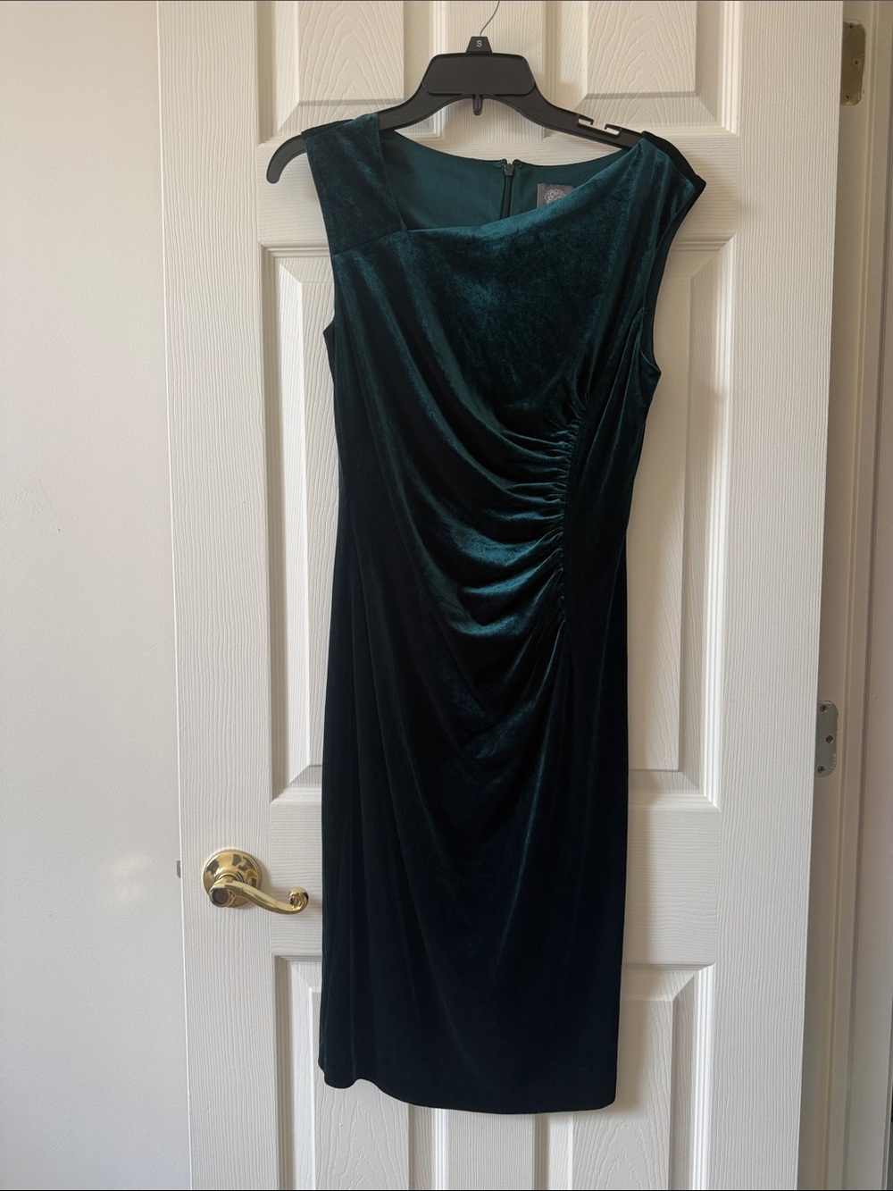 Vince Camuto Deep Teal Velvet Ruched Midi Dress